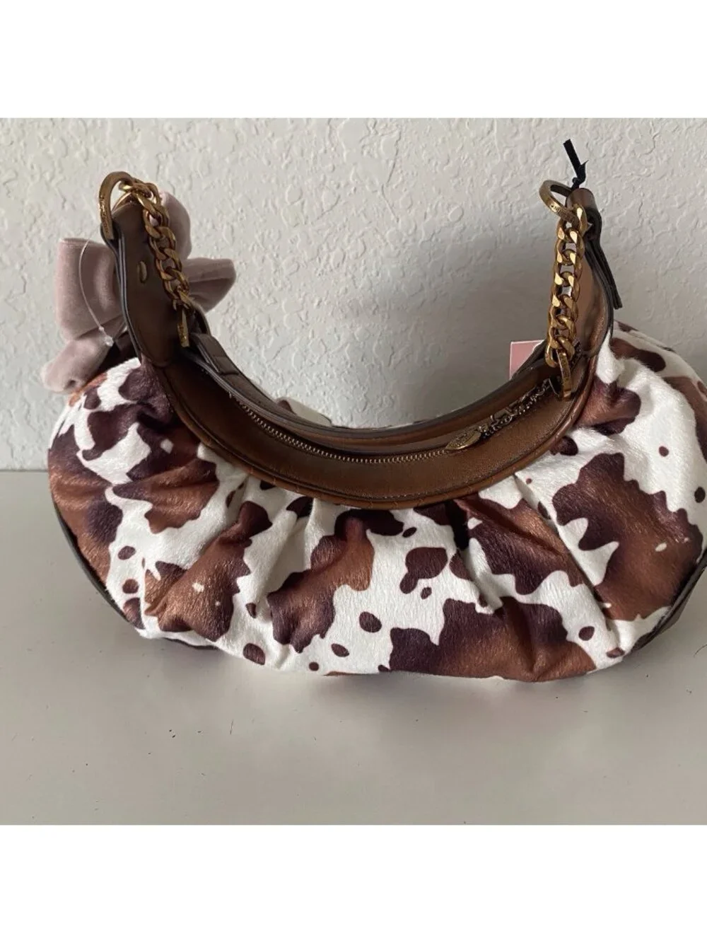 Juicy Couture‎ Romance Cow Print Hobo Coho Bag Saddle White W/Charm Viral NEW